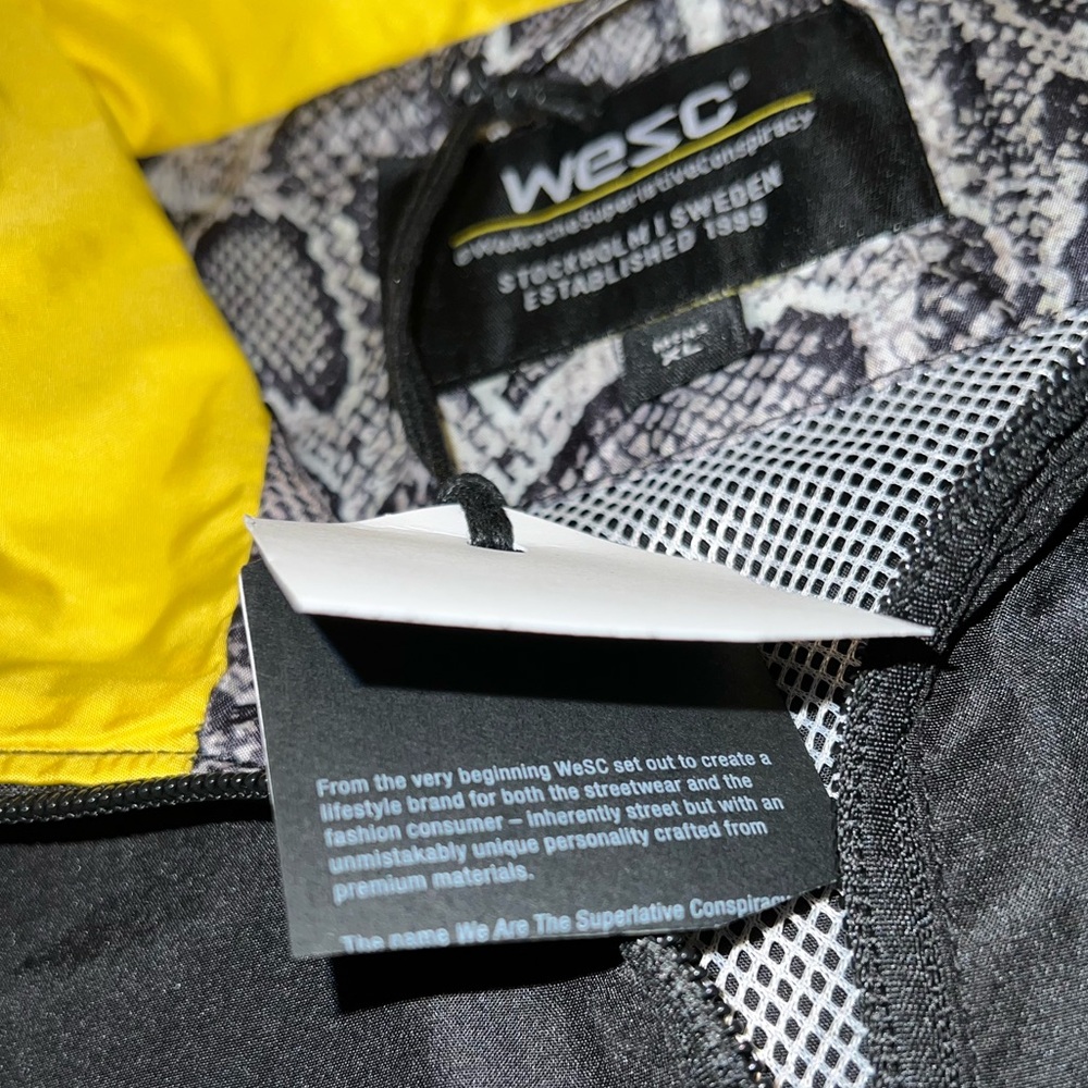 NWT WESC Black & Yellow Colorblock Snakeskin Retro Zip Up Track Jacket Size XL - Picture 11 of 14